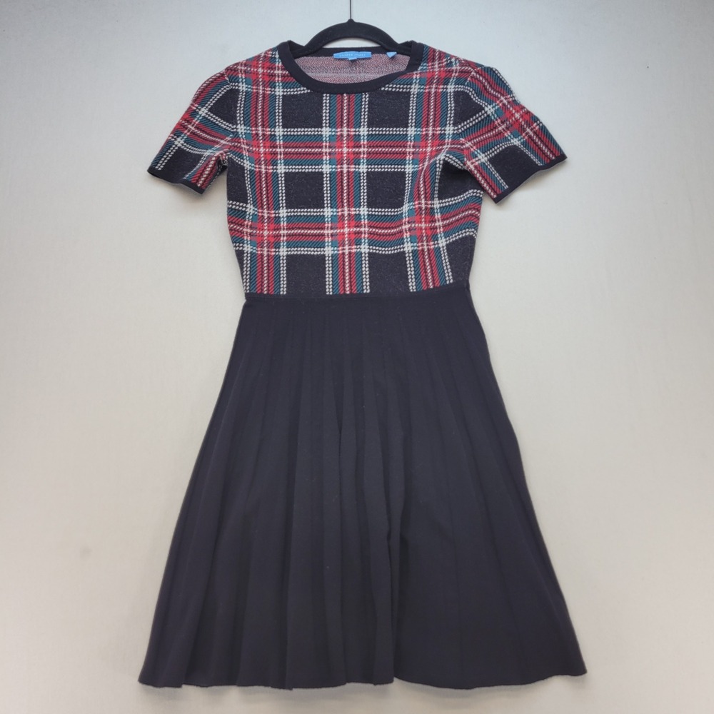 Draper James Dress Womens XS Black Plaid Pleated Skirt Preppy Academia